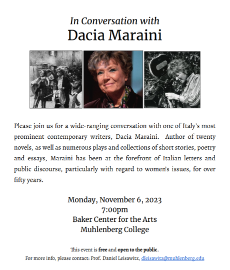 In Conversation with Dacia Maraini Flyer 2023