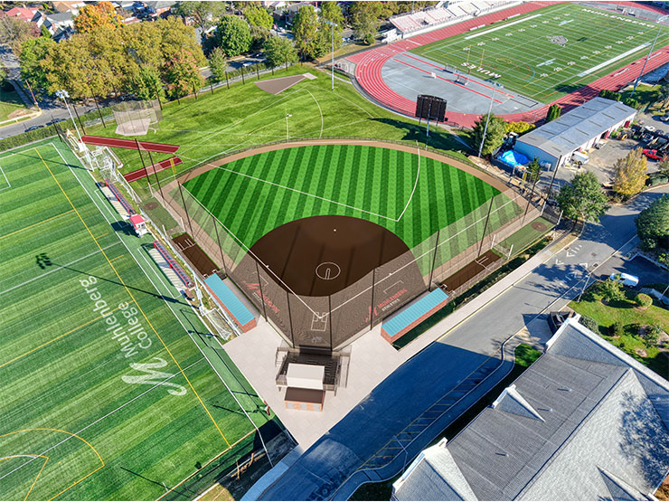 An illustration of a new softball field on the campus of Muhlenberg College.